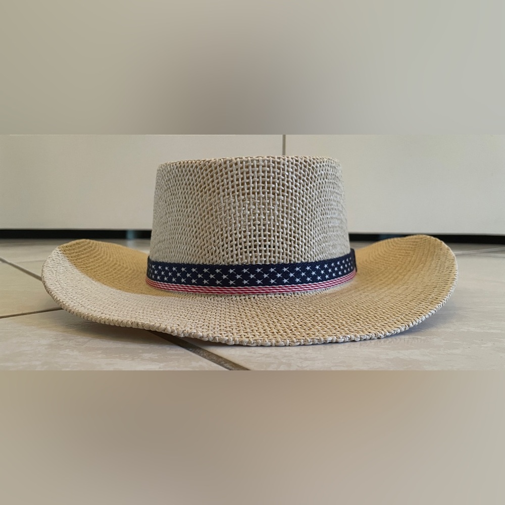 Wembley Natural Straw Hat with Starry Navy Band
